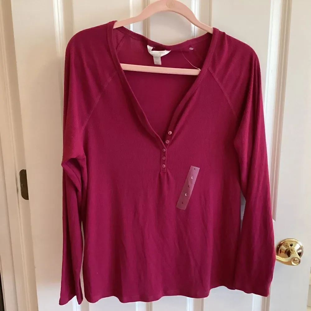 NWT. Charter Club Brand Women’s Cranberry Colored Jersey Knit PJ Top Size Large